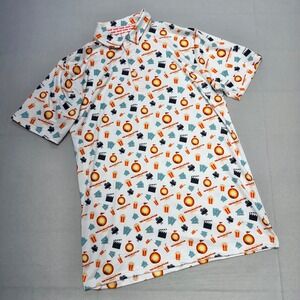 Proud 90 Mens Medium White The Chairmans Cup Golf Polo Shirt Movie Theme Print